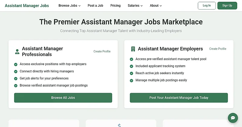Screenshot of the AssistantManagerJobs homepage