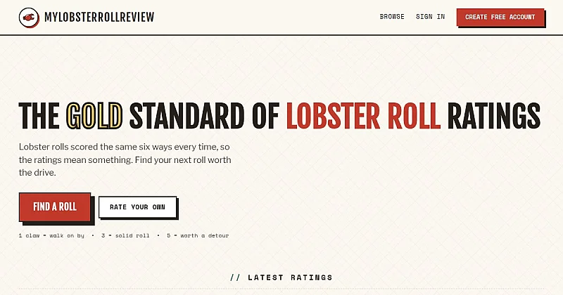 Screenshot of the MyLobsterRollReview homepage