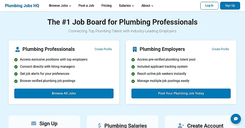 Screenshot of the PlumbingJobsHQ homepage