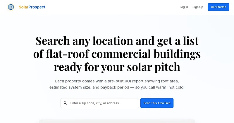 Screenshot of the SolarProspector homepage