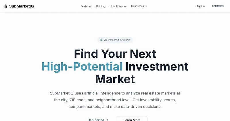 Screenshot of the SubMarketIQ homepage