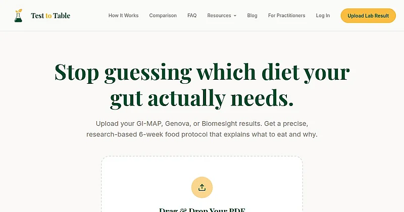 Screenshot of the TesttoTable homepage